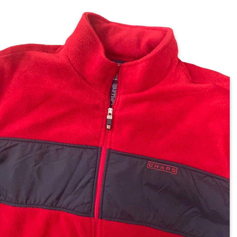 Ralph Lauren CHAPS Mens Fleece Jacket XXL Zip Front Red‎ Blue w/Pockets - Picture 2 of 8